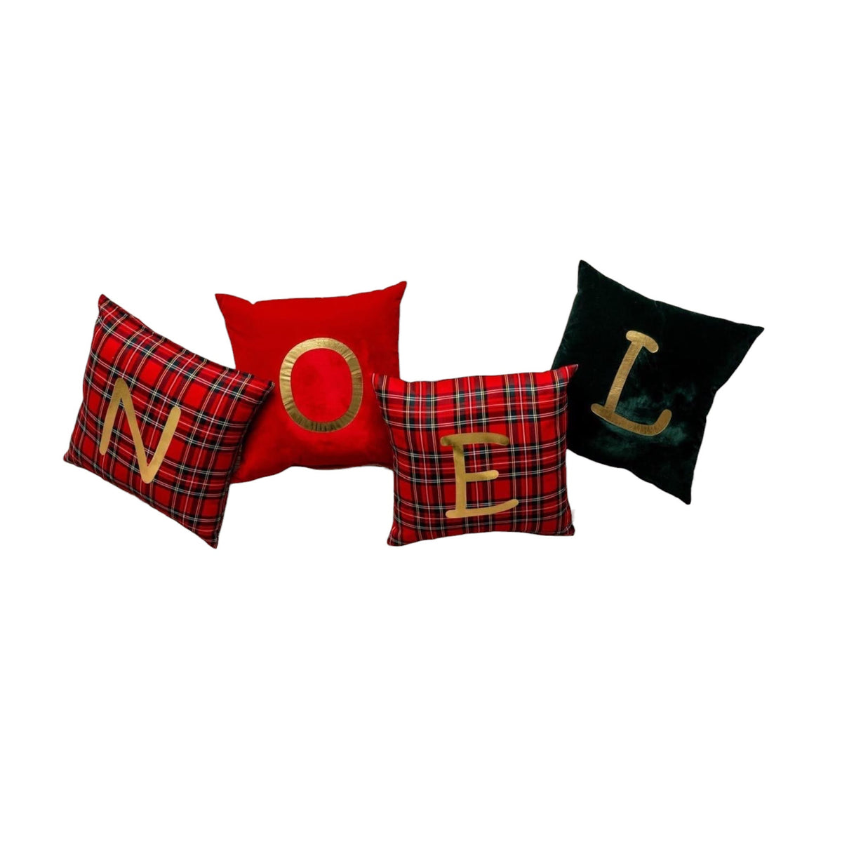 Set Cuscini Tartan con Scritta Noel 45x45 cm - Fiori di Lena
