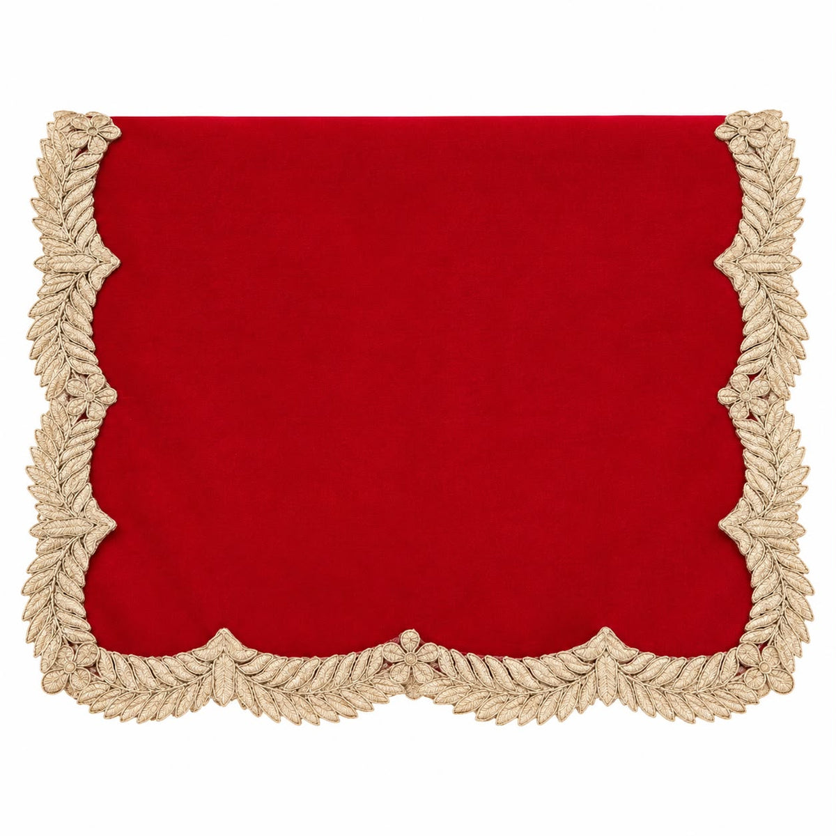 Runner in Velluto Rosso con Passamaneria Oro 38x140 cm - Fiori di Lena
