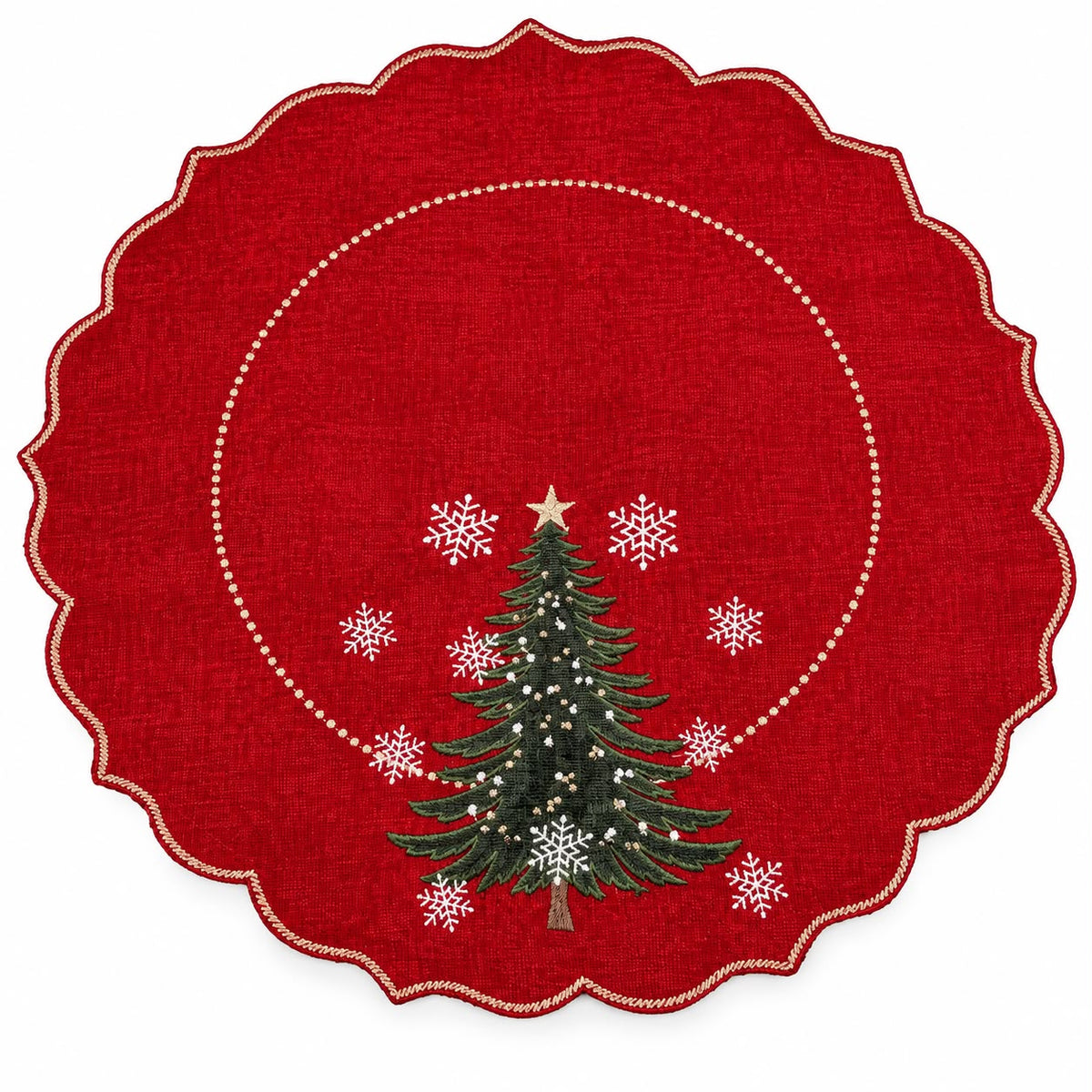 Tovaglietta Tonda in Velluto Bordeaux con Albero 41 cm - Fiori di Lena