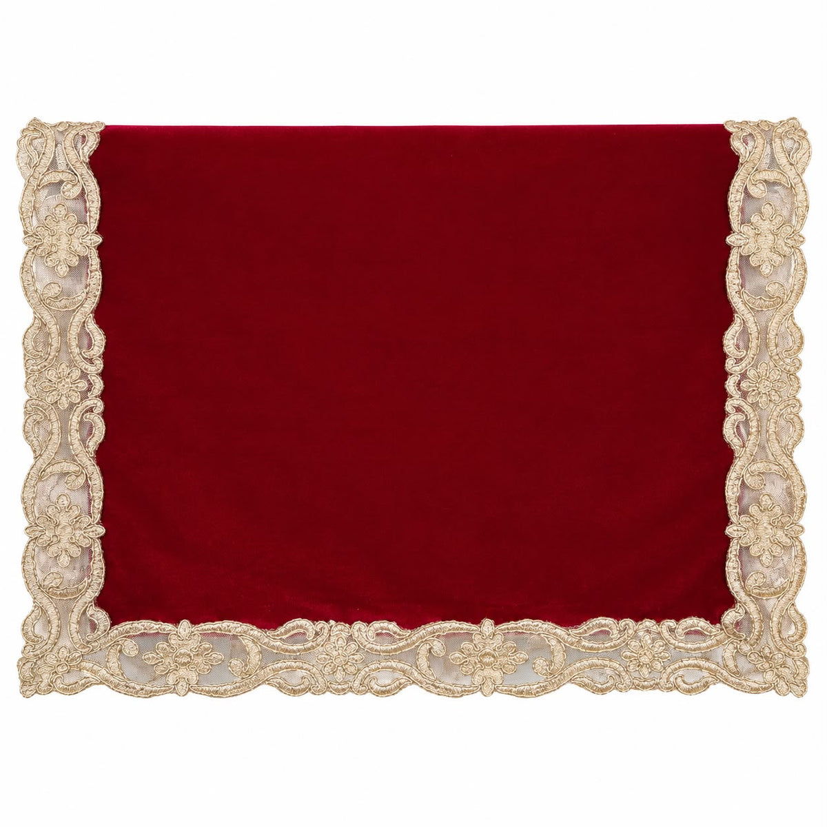 Runner in Velluto Bordeaux con Ricamo in Oro 40x140 cm - Fiori di Lena