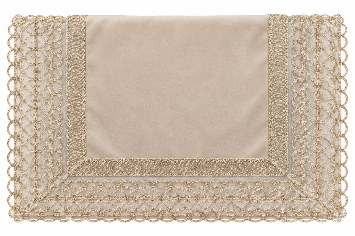 Runner in Velluto con Pizzo Oro 40x140 cm - Fiori di Lena