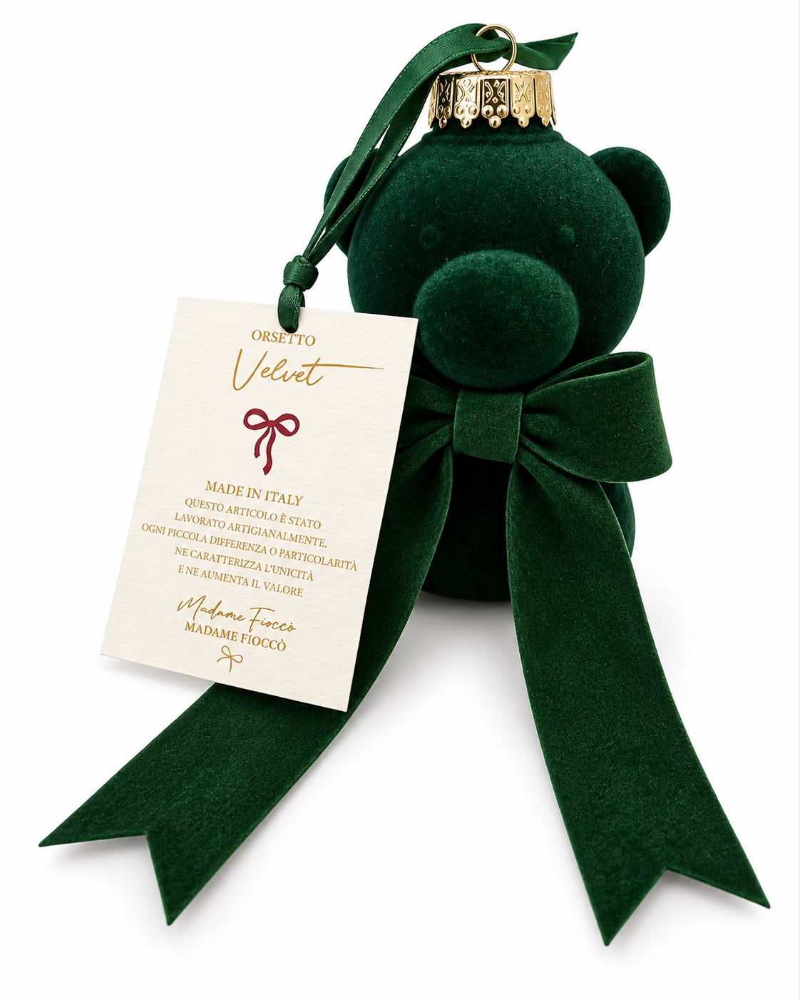 Orsetto  in Velluto Verde 12 cm - Mdame Fioccò