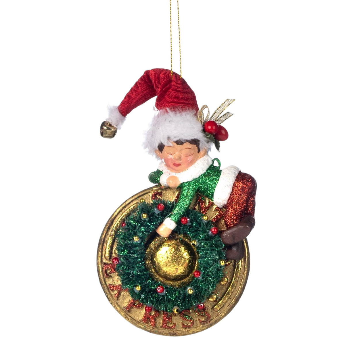 Elfo in Resina Su Ruota Oro 14 cm - Goodwill