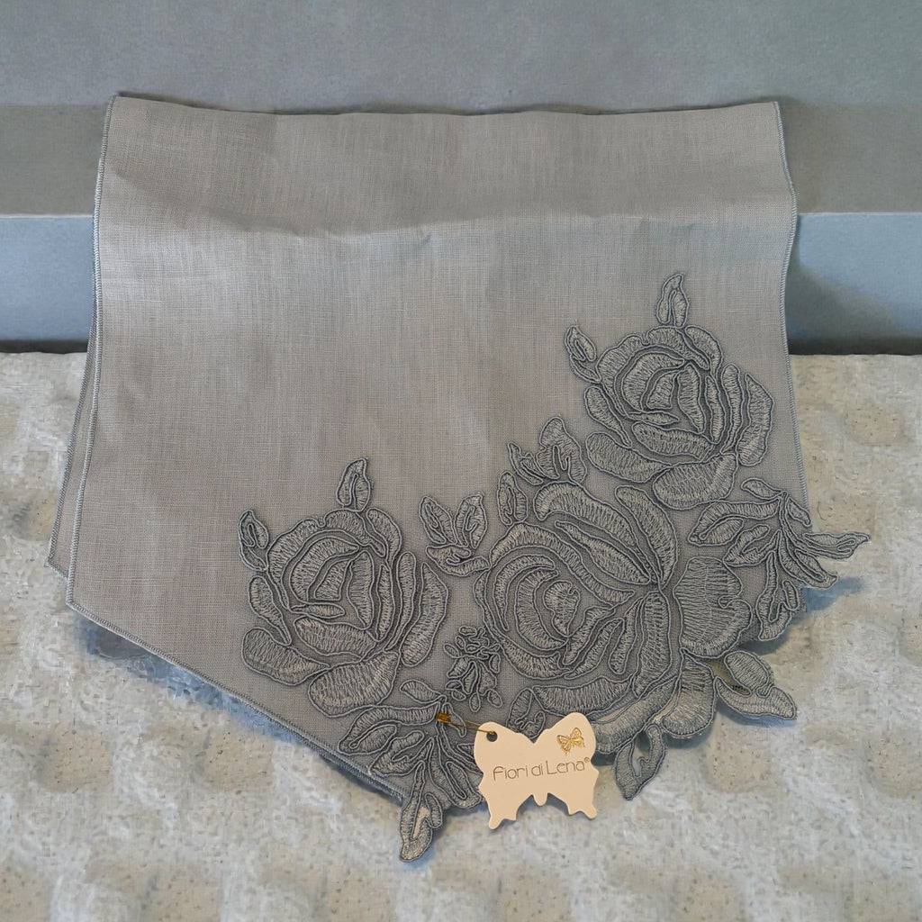 Runner in Lino  con Ricamo 60x30 cm  – Fiori di Lena