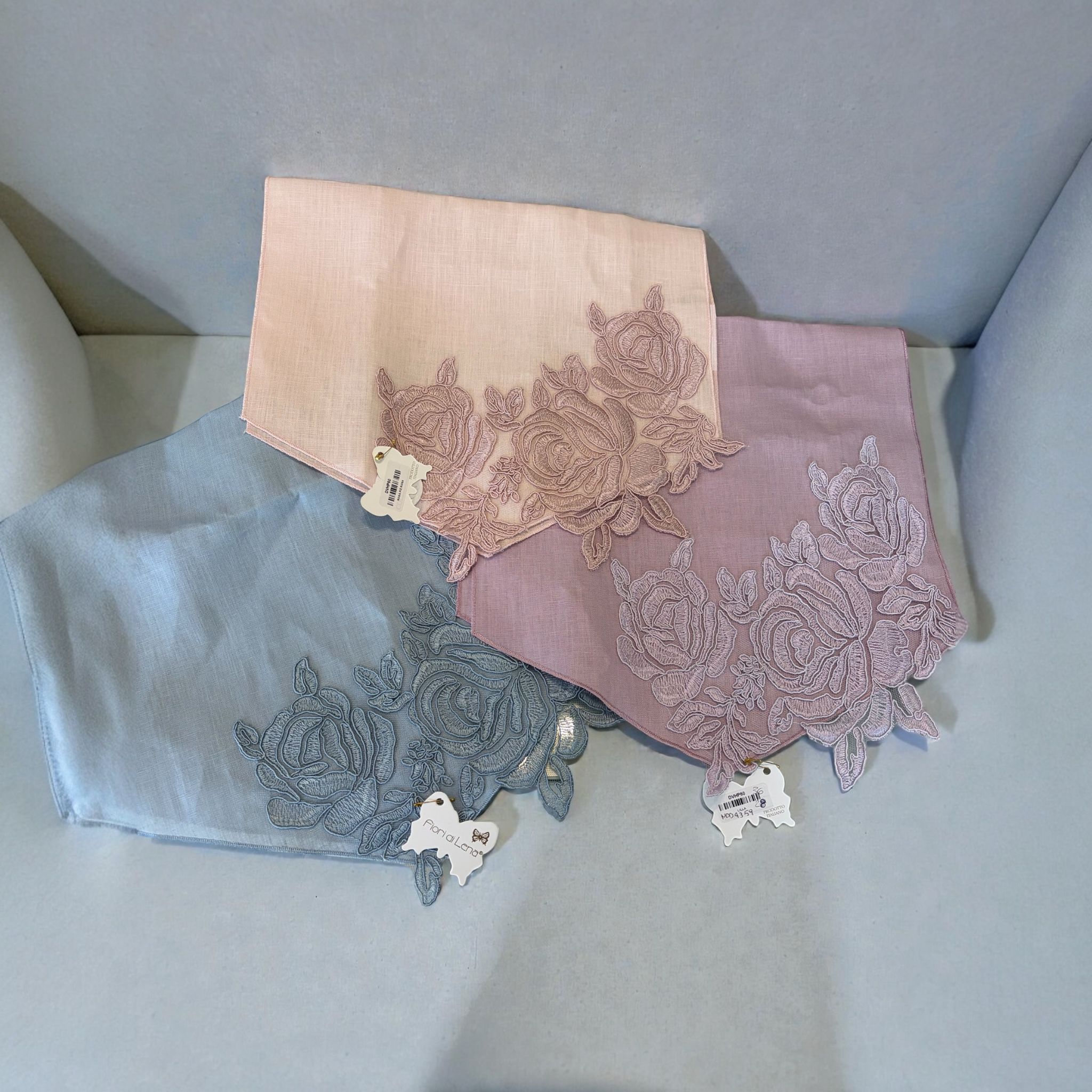 Runner in Lino  con Ricamo 60x30 cm  – Fiori di Lena