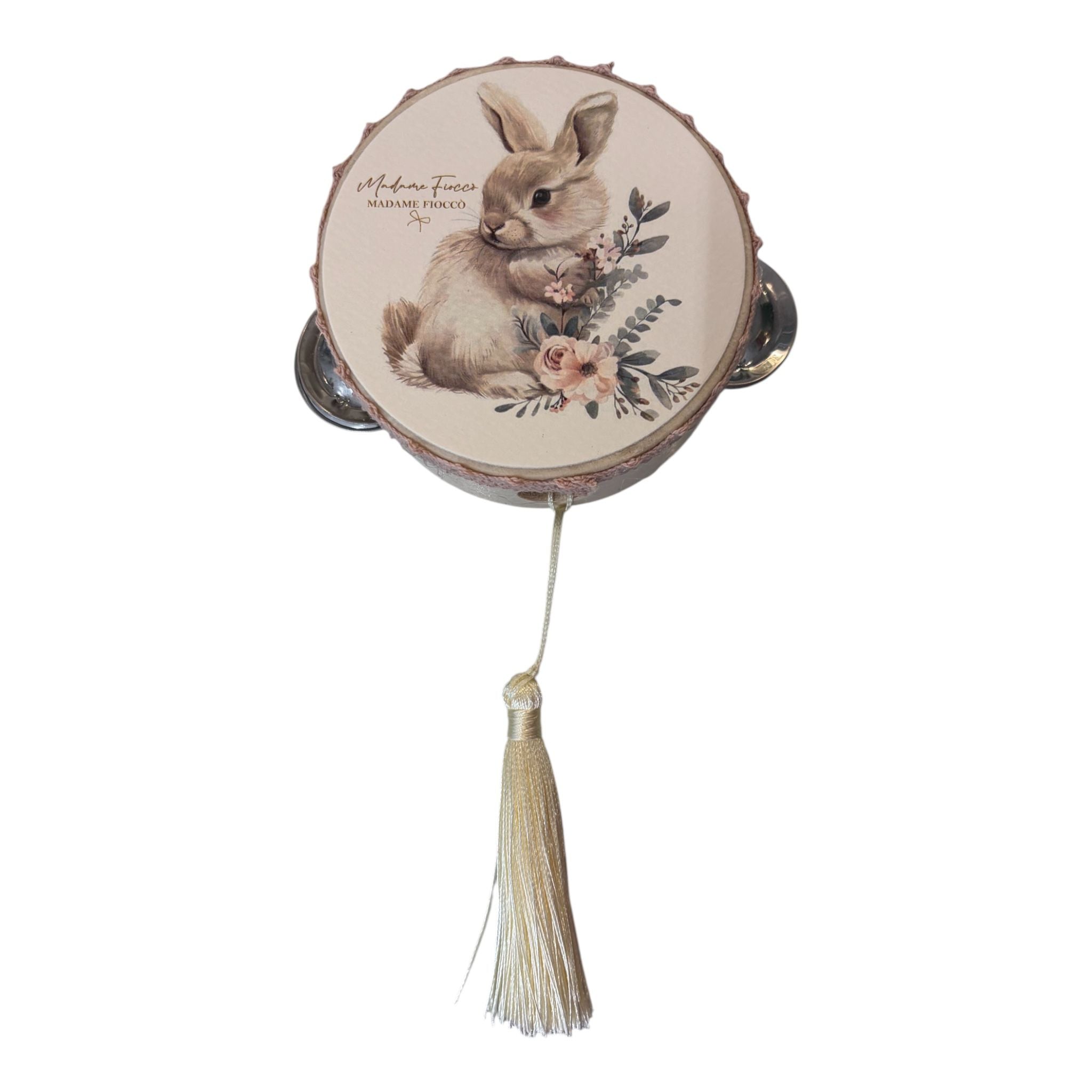 Tamburello in Legno con Stampa di Coniglietto 18 cm - Madame Fioccò