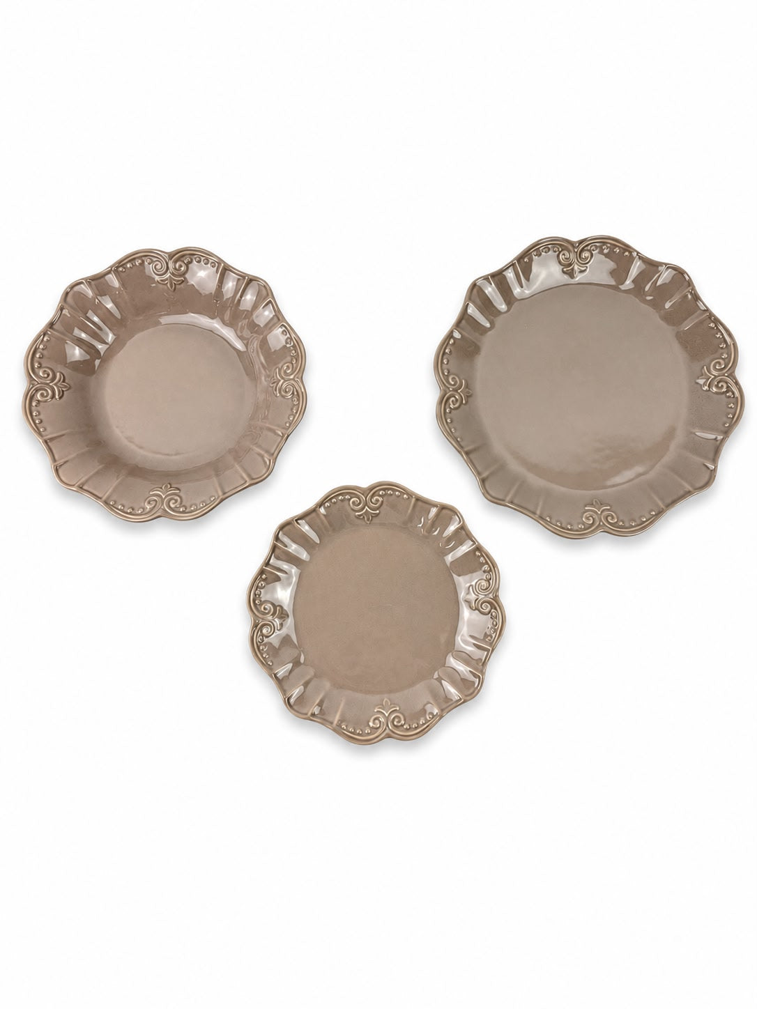 Servizio di Piatti 6 Posti  in Ceramica Tortora "Cottage" con Smerlo – Henriette