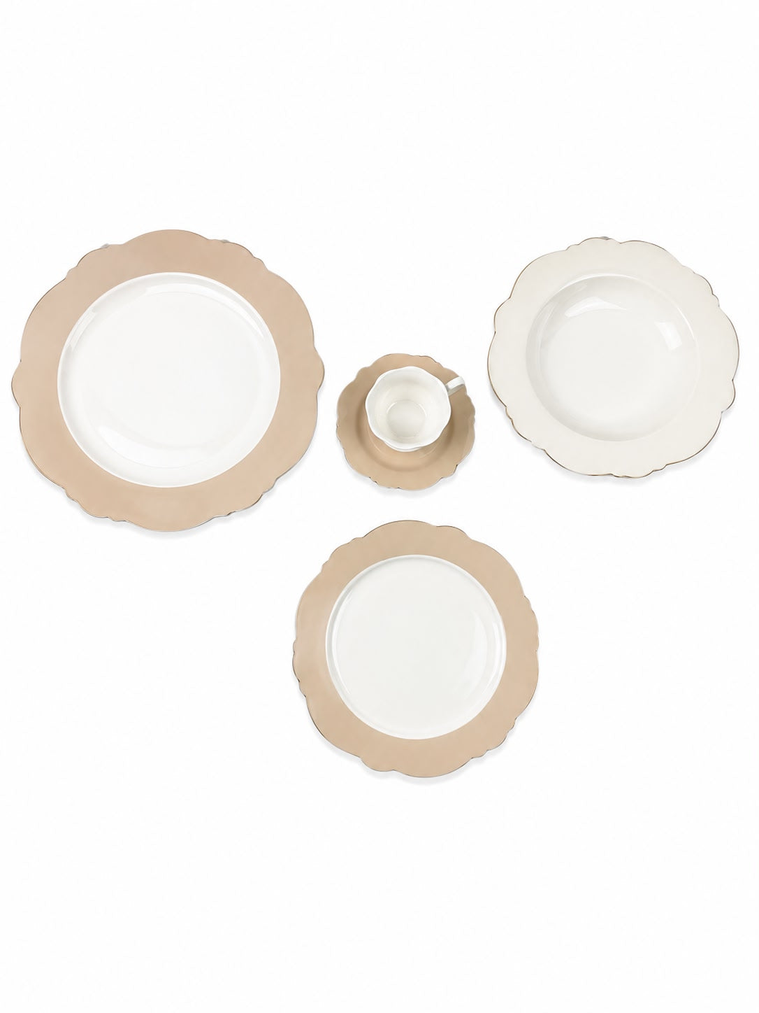 Servizio di Piatti in Porcellana New Bone China con Smerlo e Bordo Oro – Preziosa Luxury Home