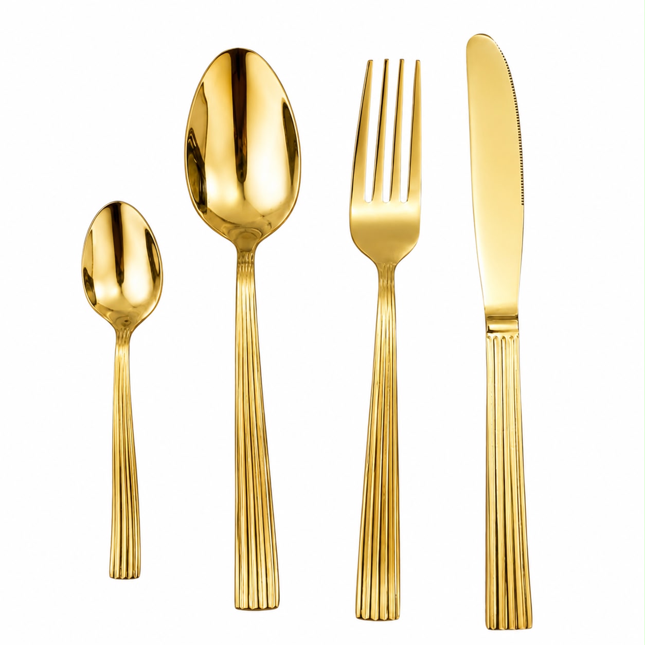 Servizio di Posate in Acciaio Inox Oro con Manico Rigato - 48 Pezzi