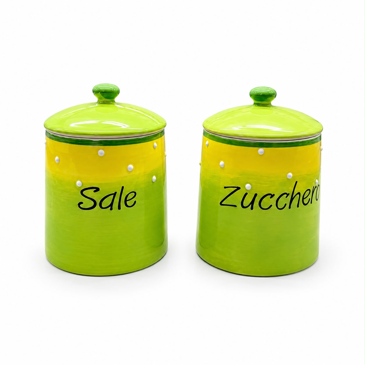 Set Barattoli in Ceramica Verde per Sale e Zucchero - Artigianato di Qualità