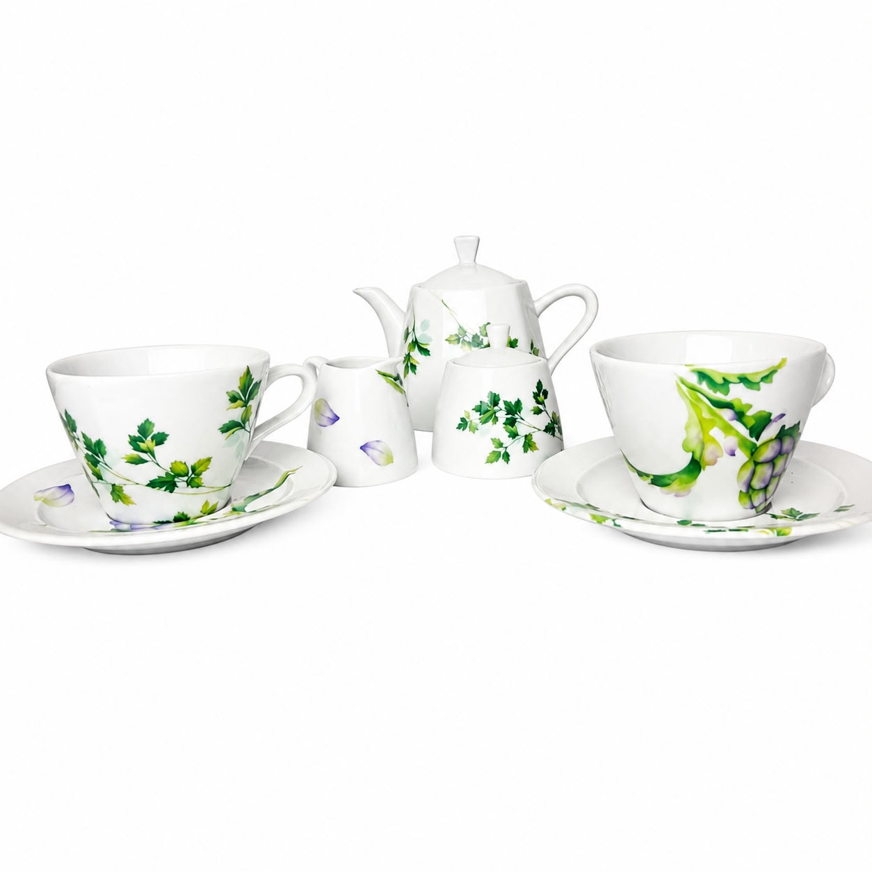 Set Colazione in Porcellana Finissima con Decori Verde e Lilla – d'Ancap