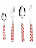 Set di 24 Posate  in Acciaio Inox - Manico con Fiori Rossi su Fondo Bianco