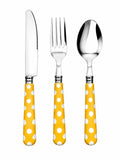 Set di 24 Posate in Acciaio Inox - Manico Giallo a Pois Bianchi