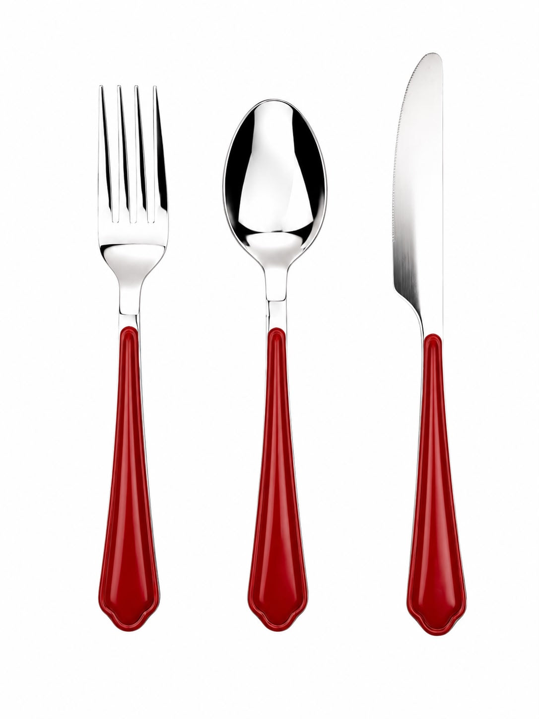 Set di 48 Posate in Acciaio Inox - Manico Rosso in Plastica