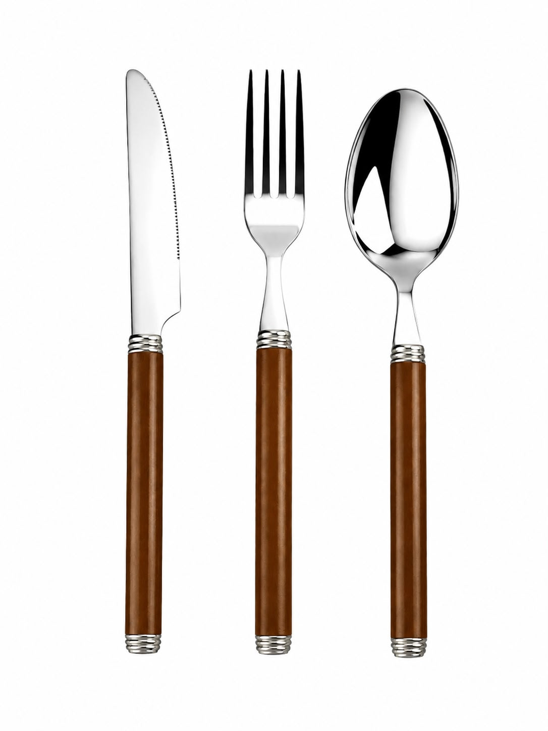 Set di 48 Posate in Acciaio Inox con Manico Effetto Legno  – Le Perle