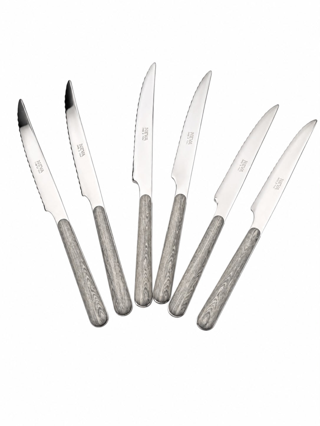 Set di 6 Coltelli da Carne in Acciaio Inox - Manico Effetto Legno Grigio