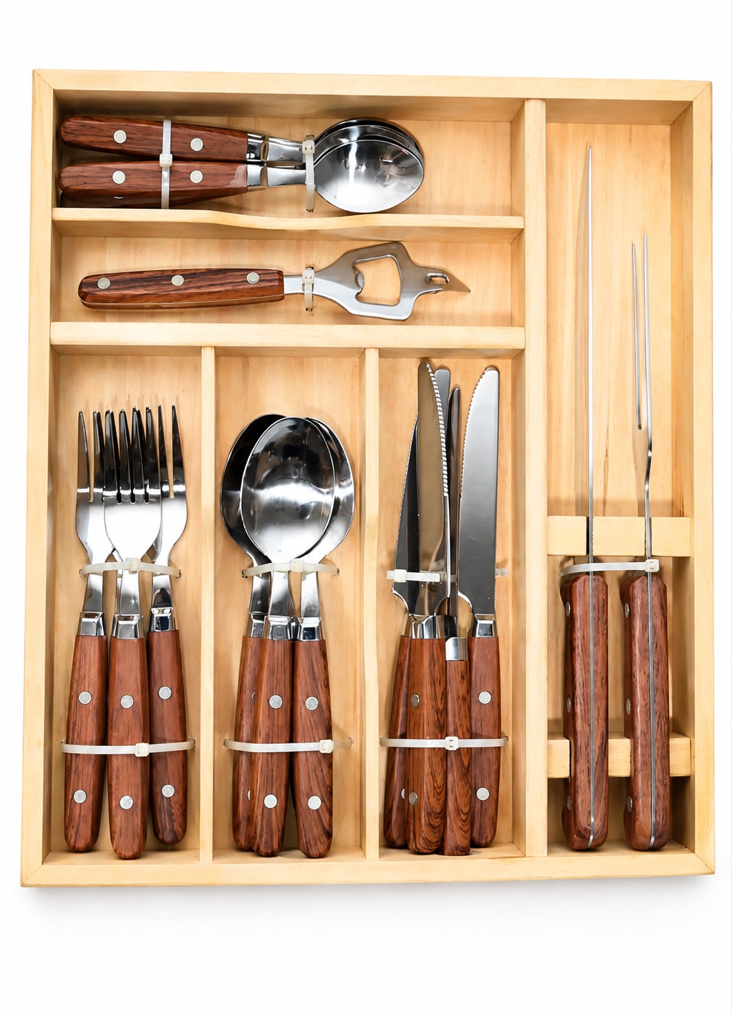 Set di Posate in Acciaio con Base in Legno