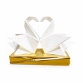 Scultura Origami Due Cigni Bianchi su Base Oro 12x17 cm - Bongelli Preziosi
