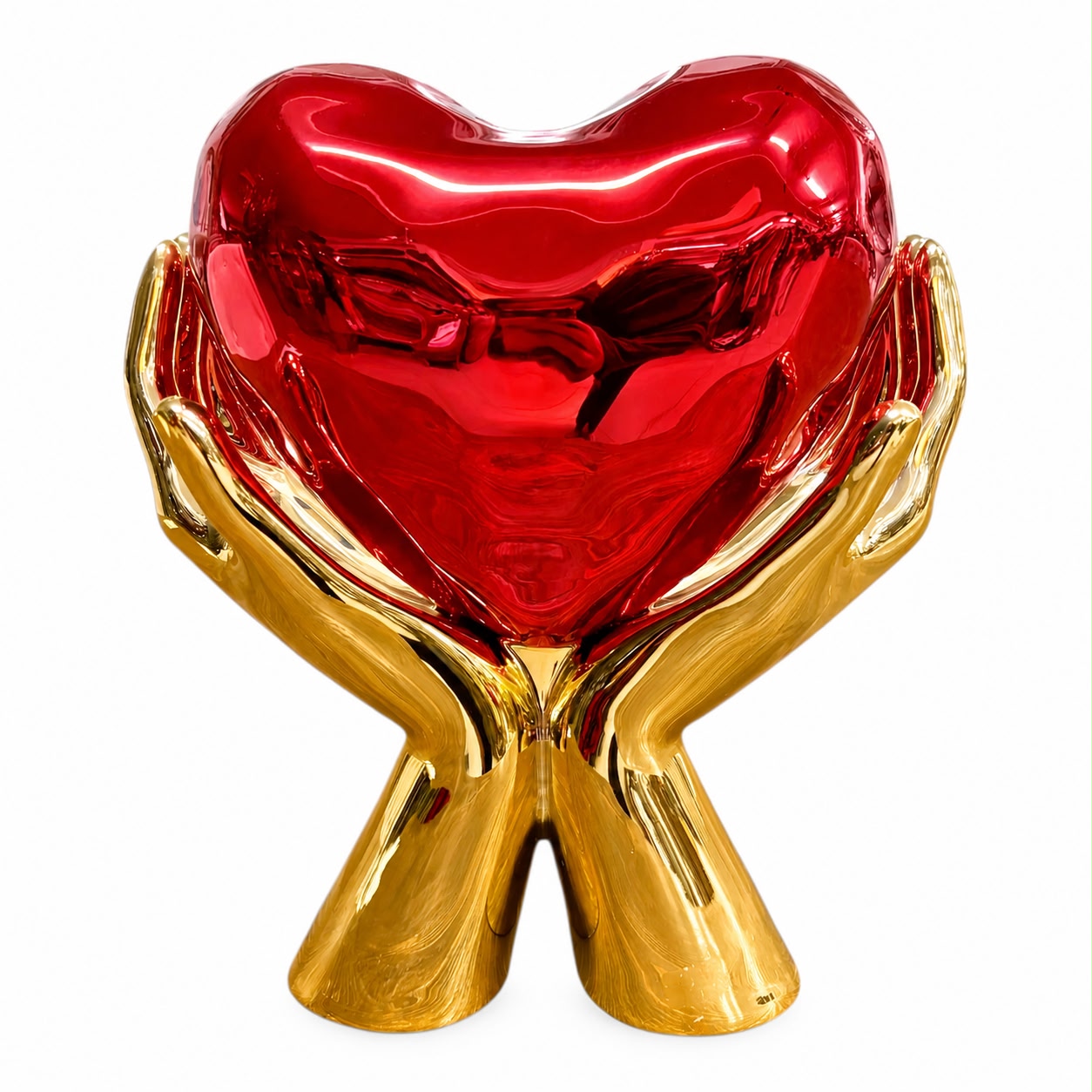 Scultura Decorativa Due Mani Oro con Cuore Rosso 30 h cm - Bongelli Preziosi