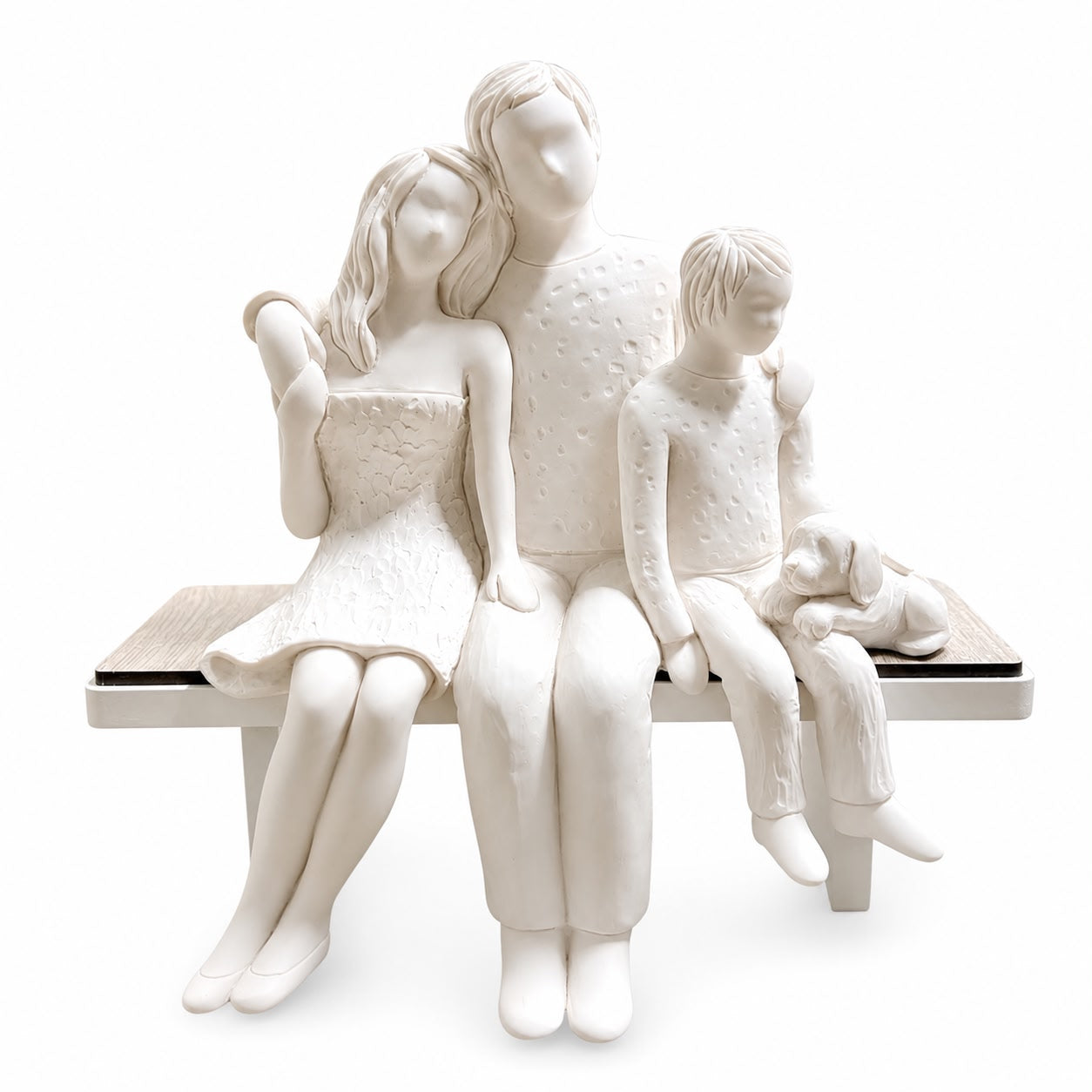 Famiglia su Panchina con Cagnolino in Marmolino Decorativo 20x20 cm - Bongelli Preziosi