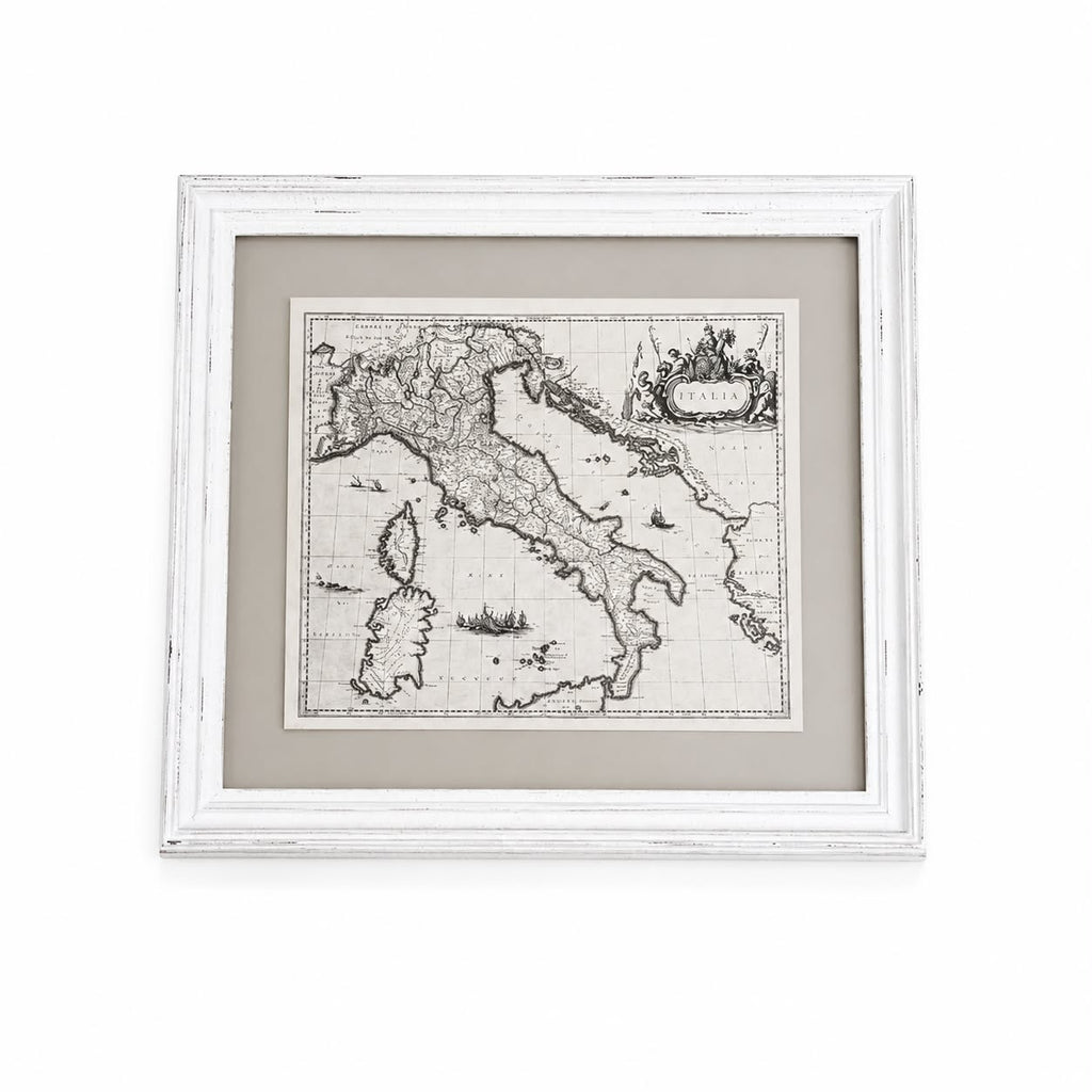 Cornice Bianca in Stile Shabby con Cartina Geografica