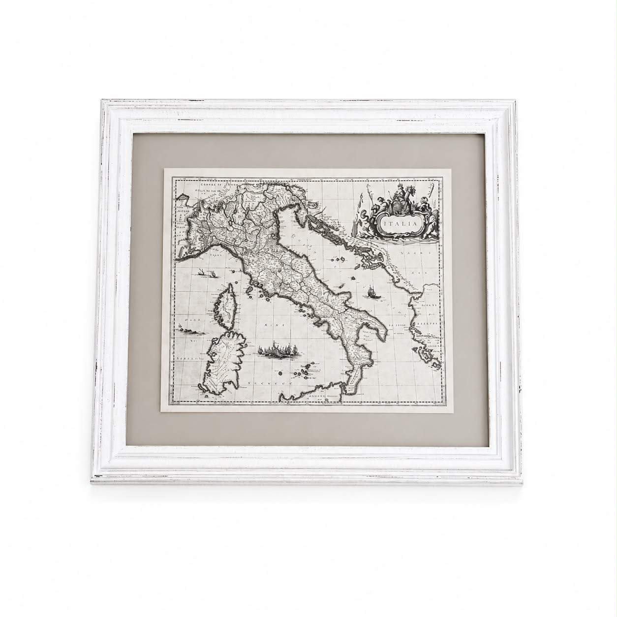 Cornice Bianca in Stile Shabby con Cartina Geografica