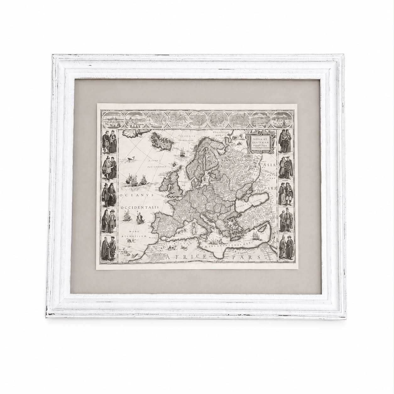Cornice Bianca in Stile Shabby con Cartina Geografica