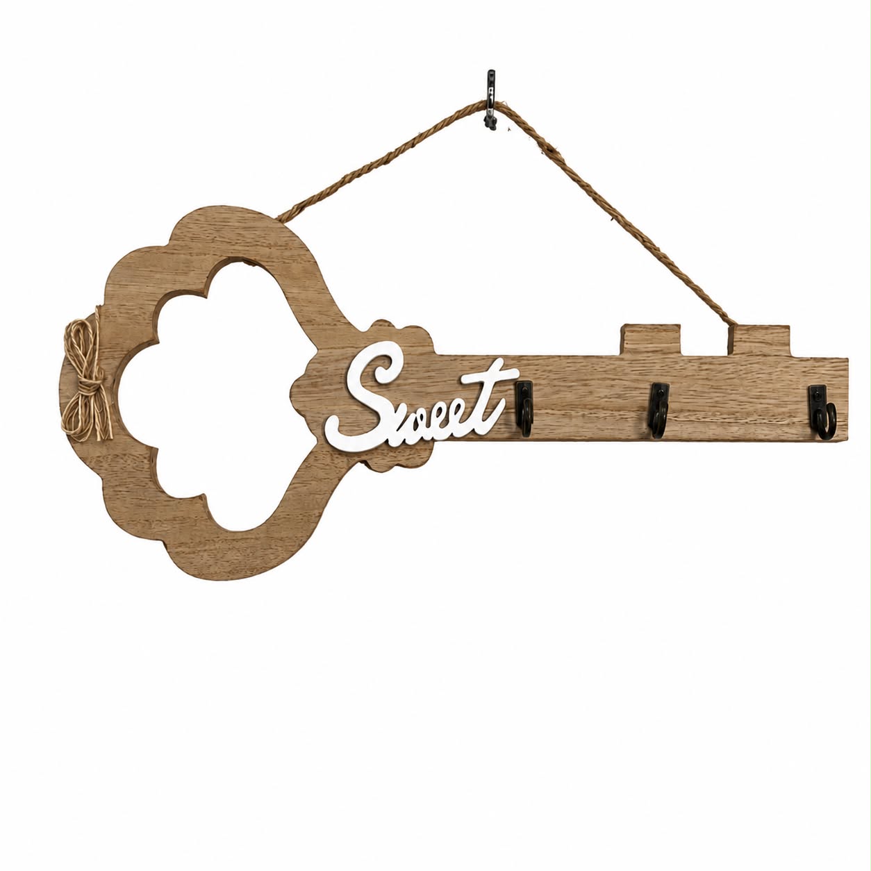 Decorazione da Parete Shabby Chic a Forma di Chiave con Scritta “Sweet” e Tre Ganci