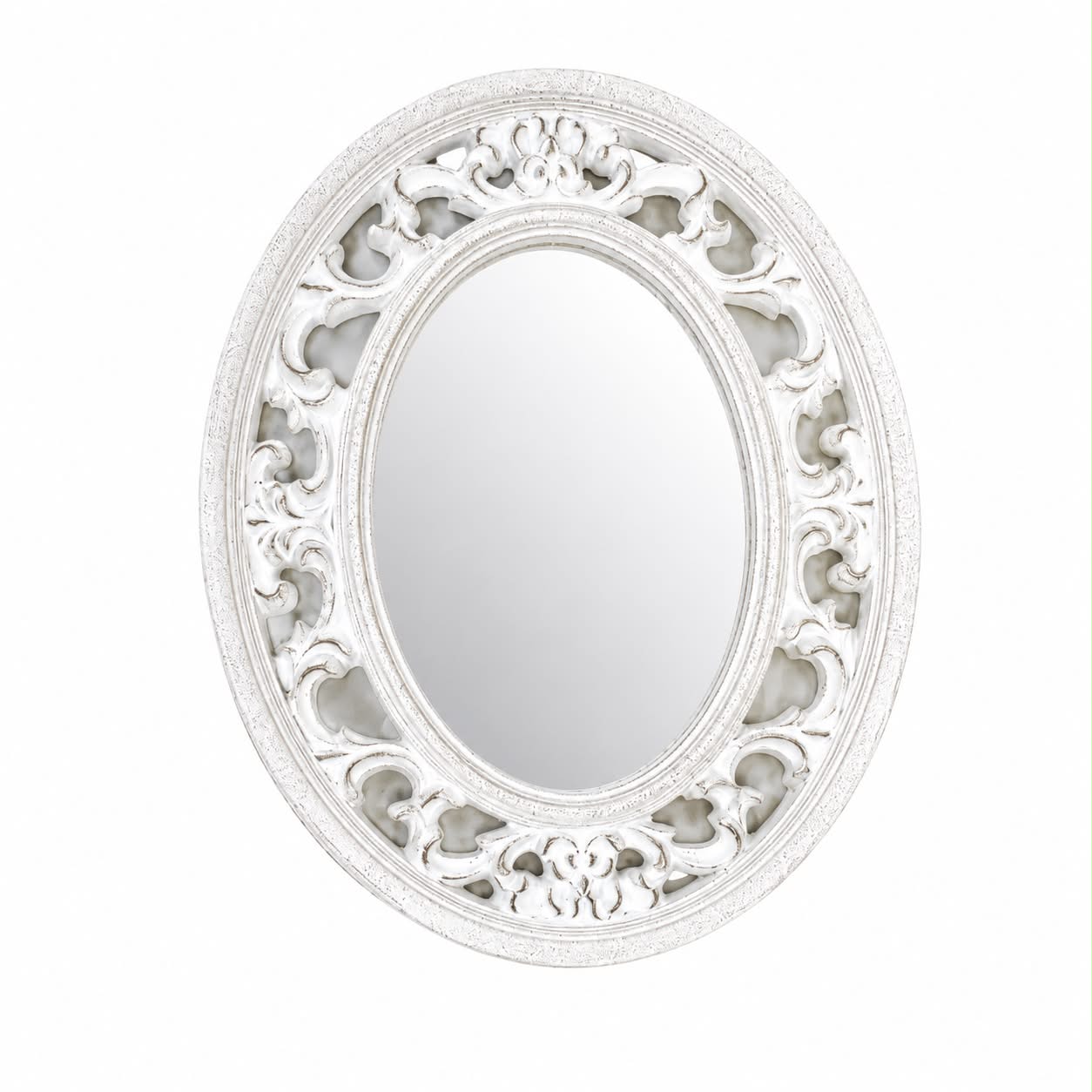 Specchio Ovale con Cornice Shabby Intarsiata