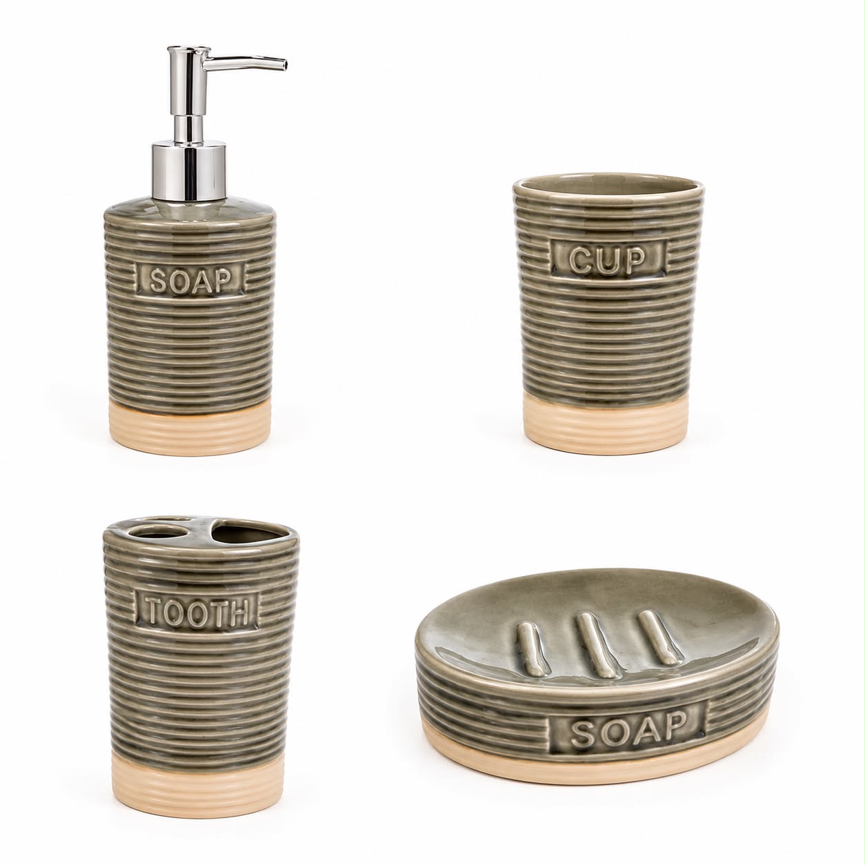 Set da Bagno in Ceramica Tortora Quattro Pezzi - In Art