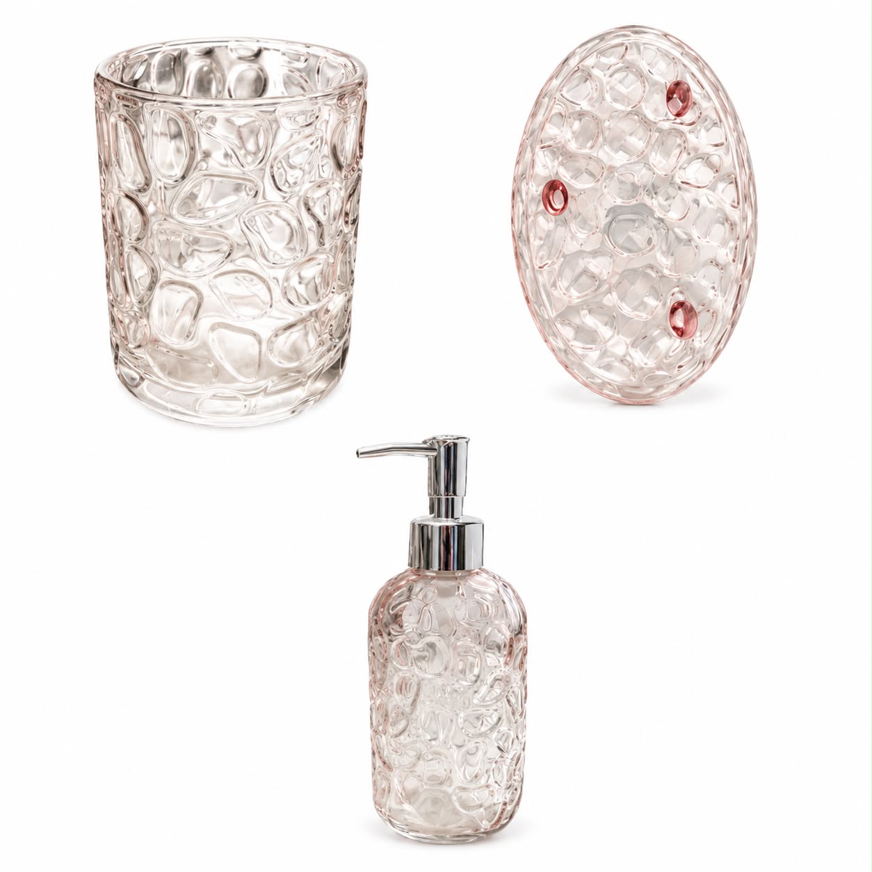 Set da Bagno in Vetro Rosa Tre Pezzi - In Art