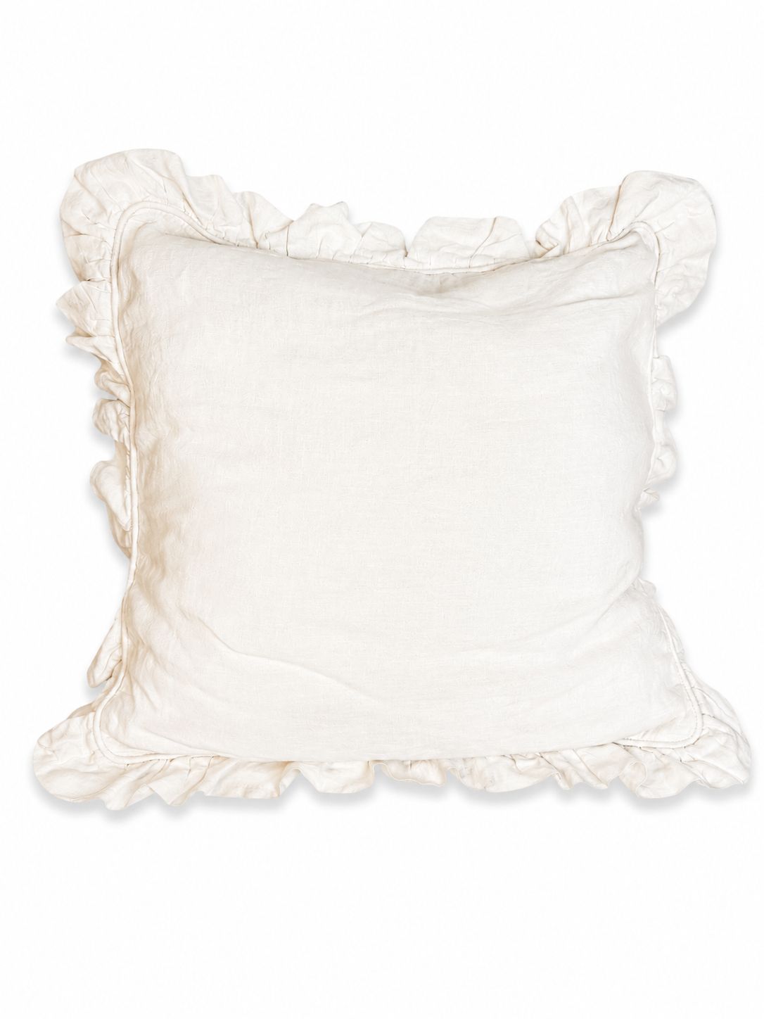 Cuscino in Cotone Bianco Naturale con Volant 50x50 cm - Fiori di Lena