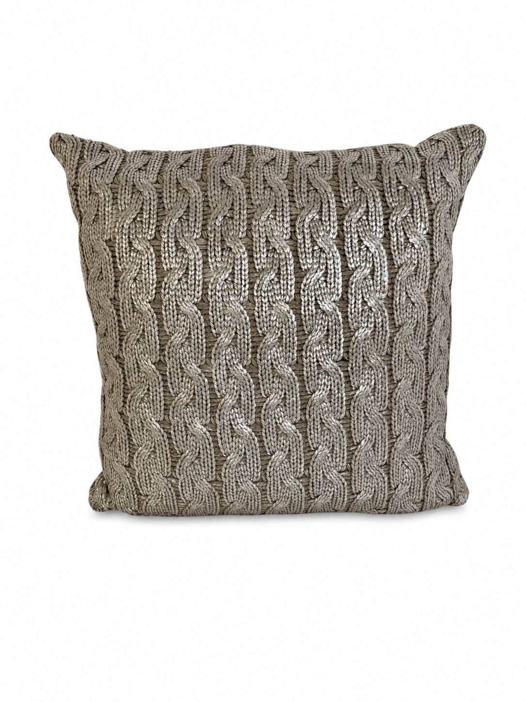 Cuscino Effetto Maglione con Inserti in Lana Laminata Argento 40x40 cm - Ixia