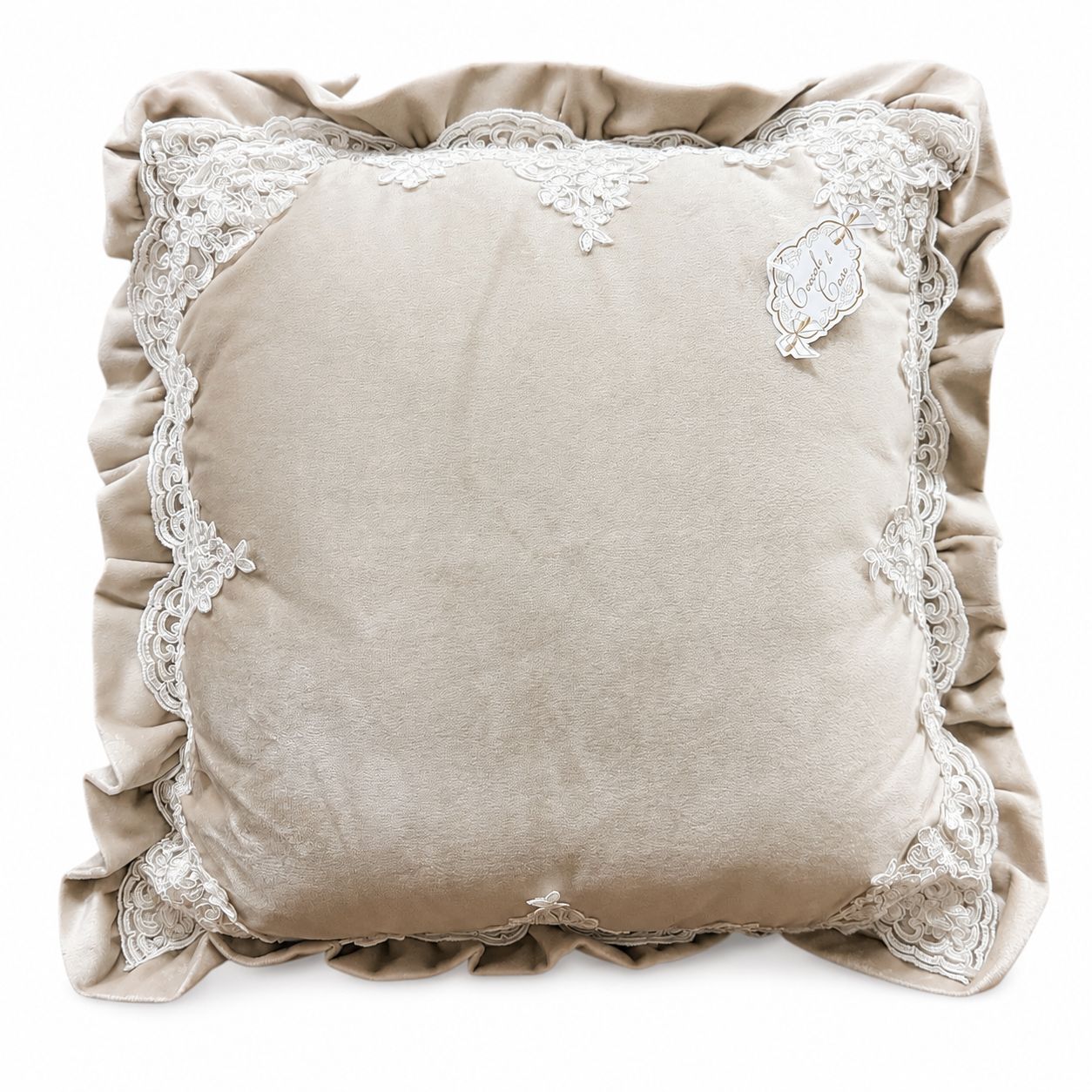Cuscino in Velluto con Bordo in Pizzo 40x40 cm - Coccole di Casa