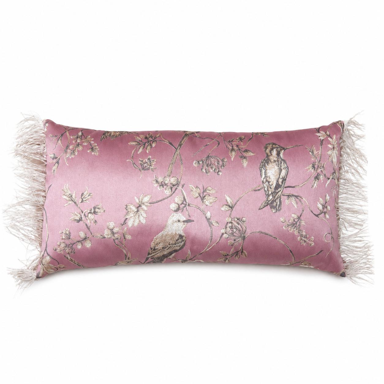 Cuscino Rettangolare con Decori Floreali e Piume 30x50 cm - Fiori di Lena