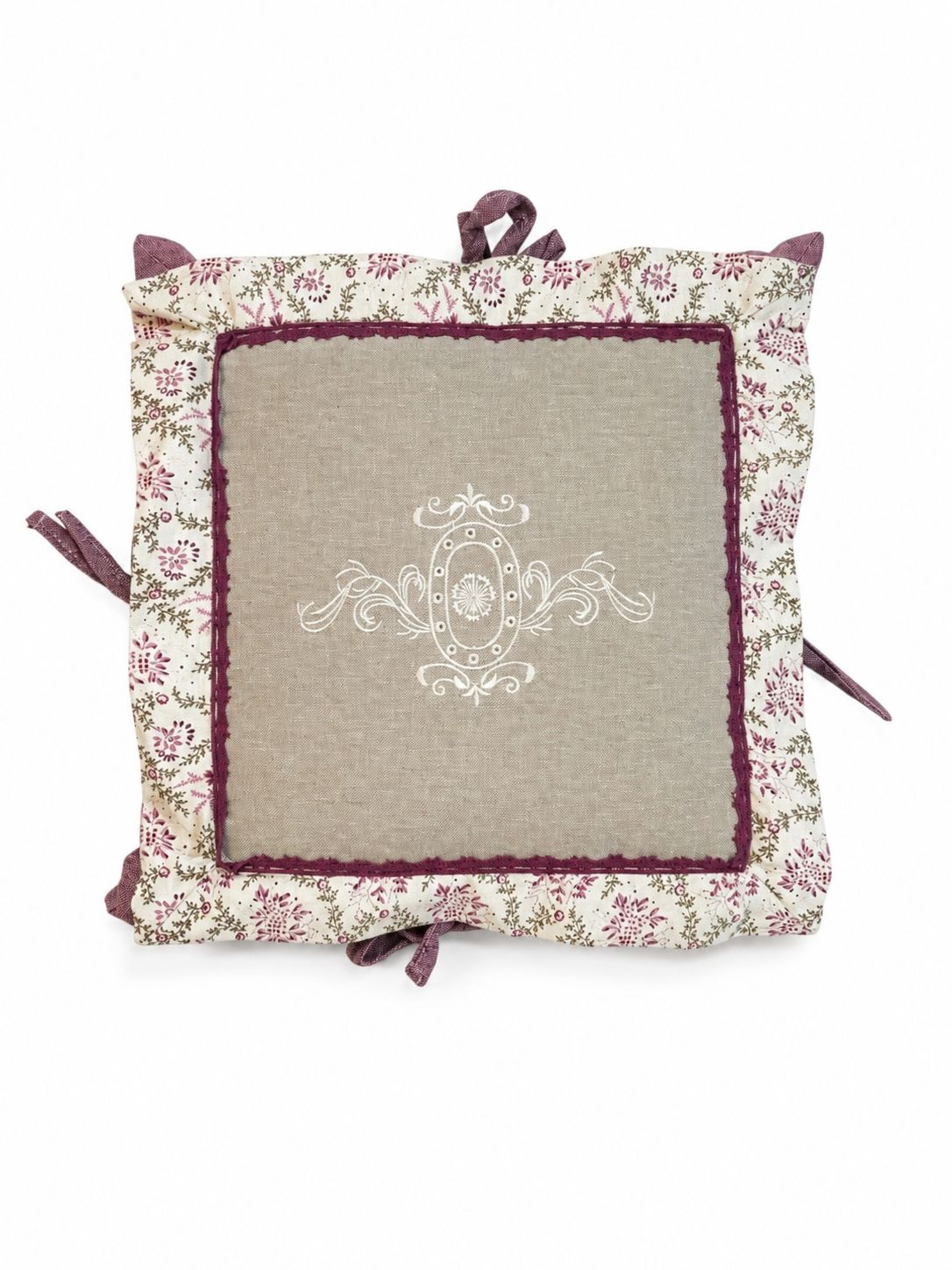 Cuscino Shabby  in Cotone con Ricamo Centrale 38x38 cm  - Alizéa