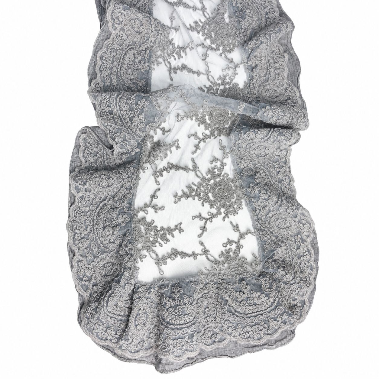 Runner in Cotone Fumo con Pizzo Corinzio 35x90 cm - Chez Moi