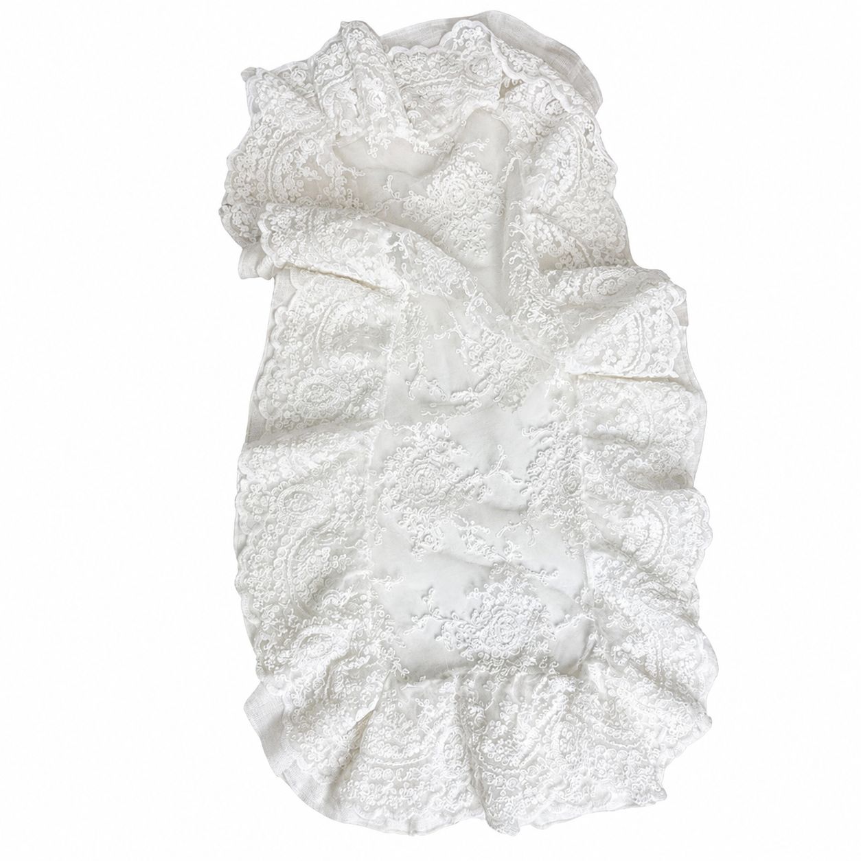 Runner in Cotone Naturale con Pizzo Corinzio e Volant 40x90 cm - Chez Moi