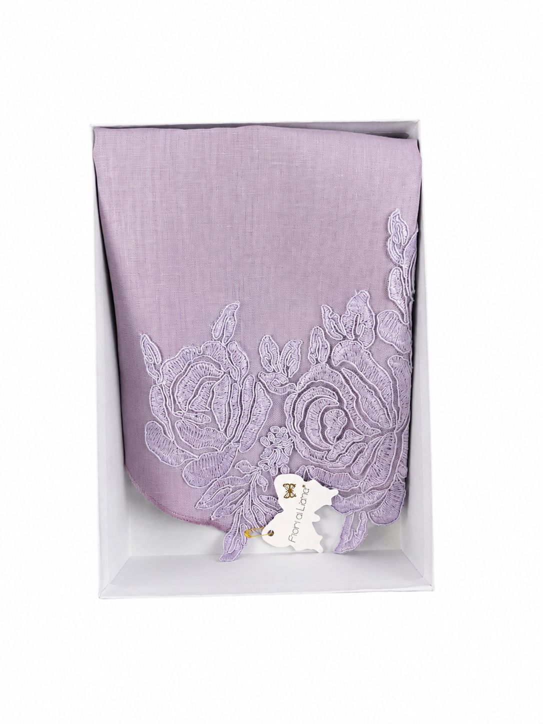 Runner in Lino con Fiore in Pizzo Lilla 70 cm – Fiori di Lena