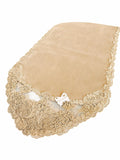 Runner in Velluto Nocciola con Merletto Oro 39x140 cm - Fiori di Lena