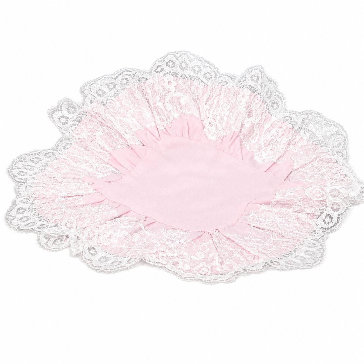 Tris di Centri in Cotone Rosa con Pizzo Artigianale
