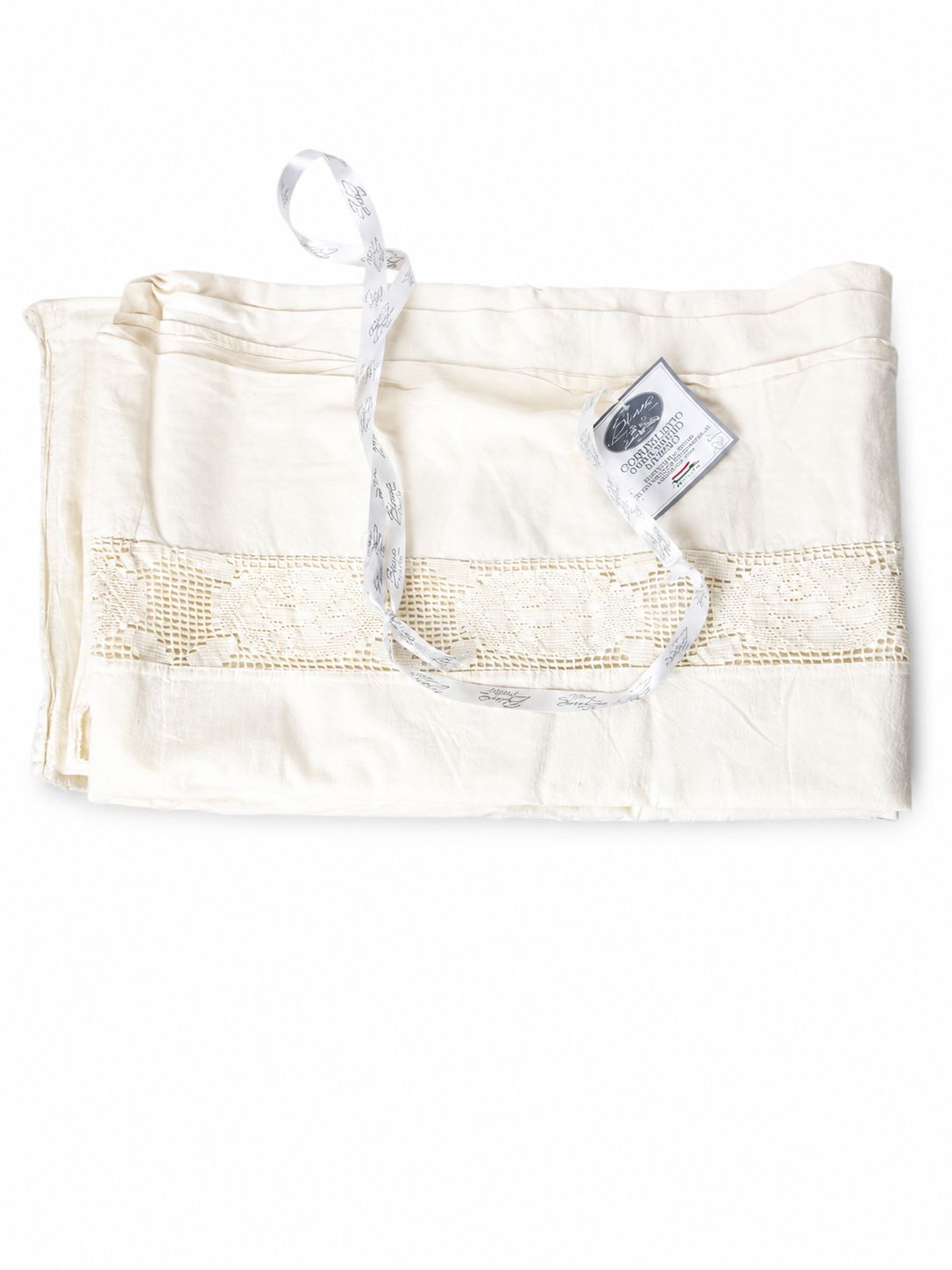 Completo Letto Matrimoniale “Stone Washed” con Pizzo Tombolo  – Blanc Mariclò