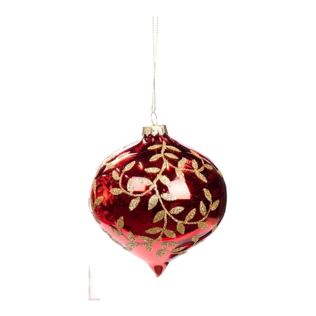Sfera Decorativa in Vetro Rosso con Dettagli Oro 10 cm - Goodwill