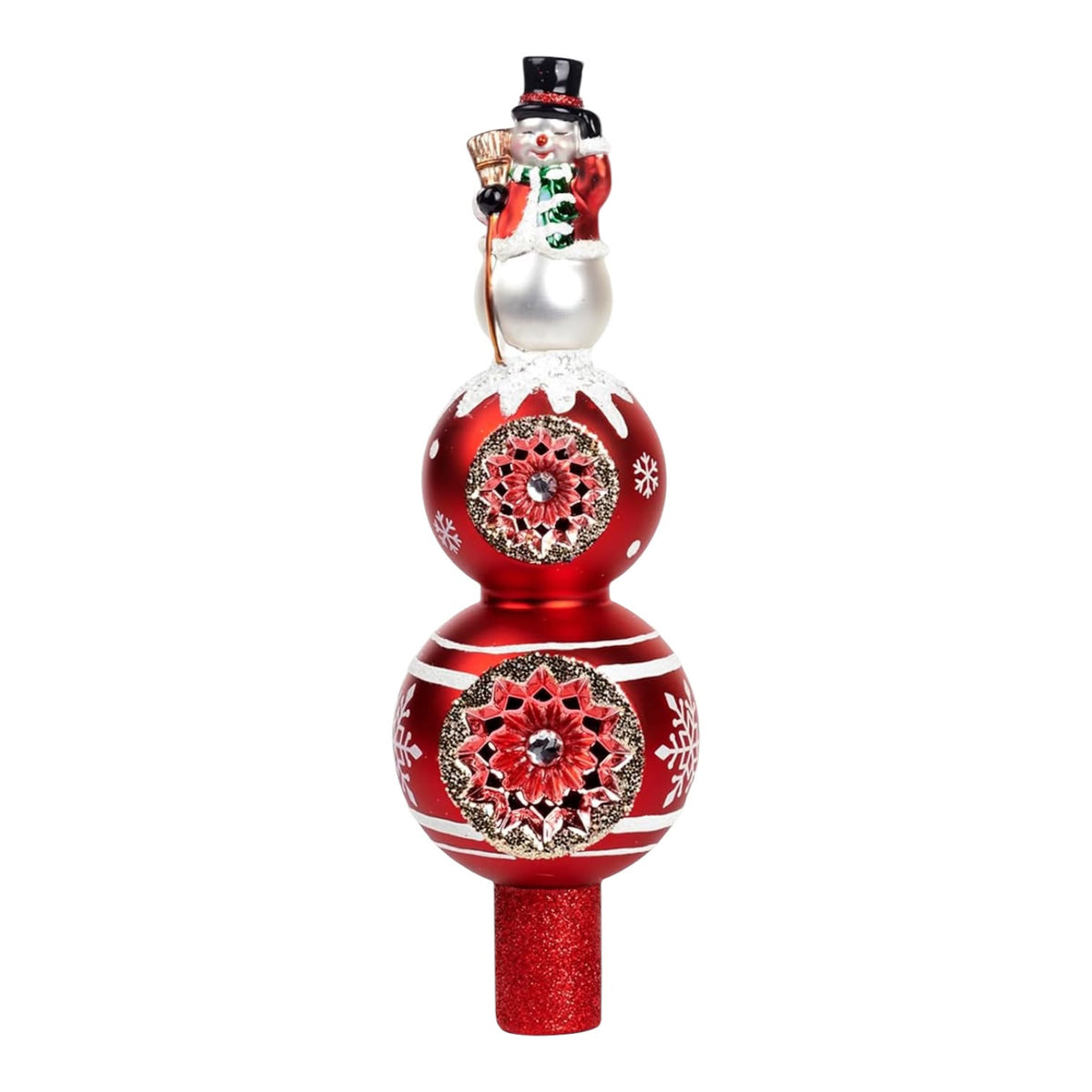 Puntale in Vetro Rosso con Pupazzo di Neve 32.5 cm - Goodwill