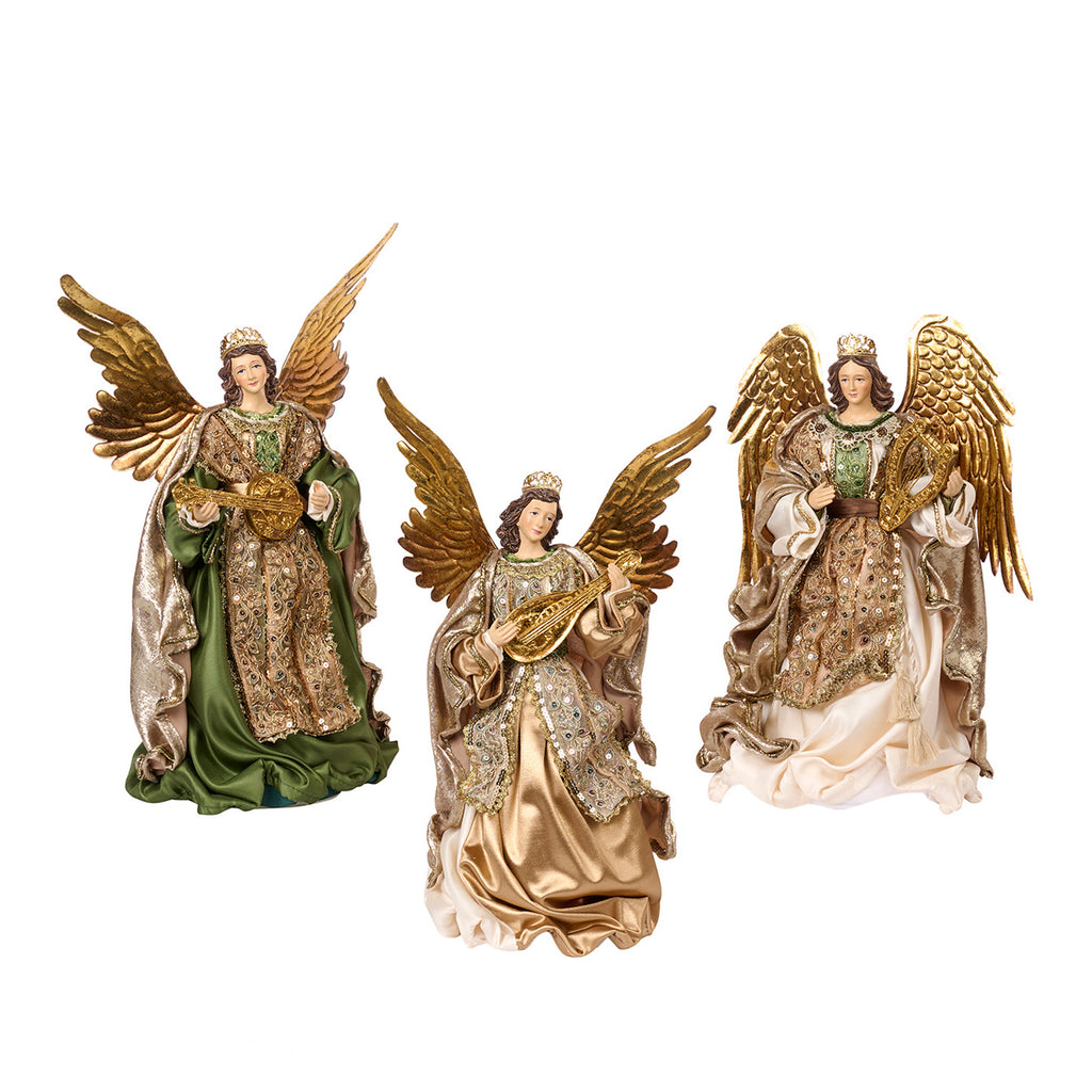 Angelo in Resina con Ali Dorate e Abiti in Tessuto 35.5 cm - Goodwill