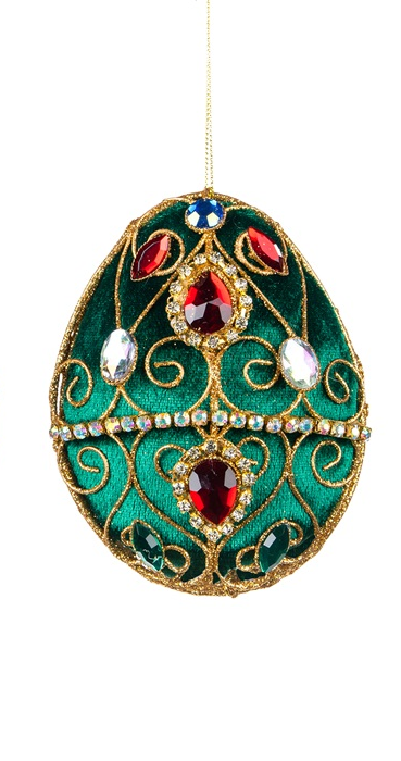 Decorazione in Metallo Oro e Velluto Verde a Forma di Uovo - Goodwill