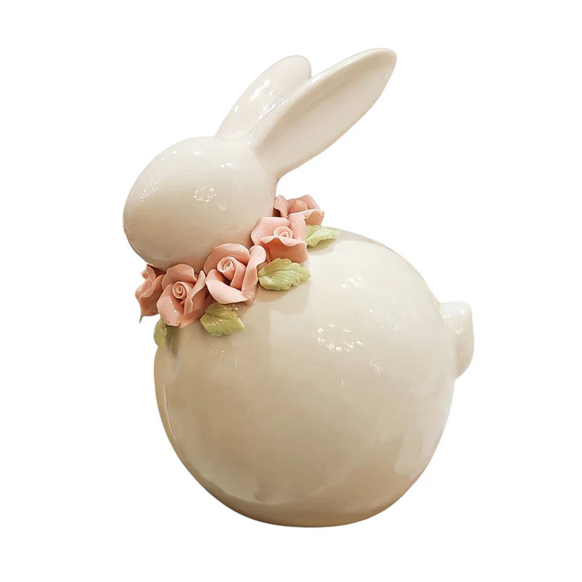 Coniglietto in Porcellana con Rose 3D 15 h cm - L'arte di Nacchi