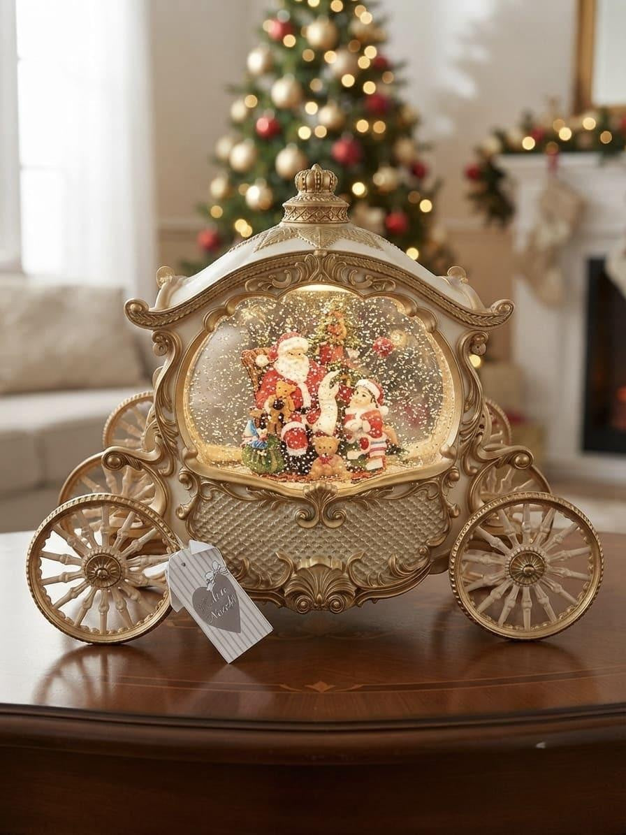 Carrozza in Resina Bianca con Luci e Musica 26 h cm - L'Arte di Nacchi