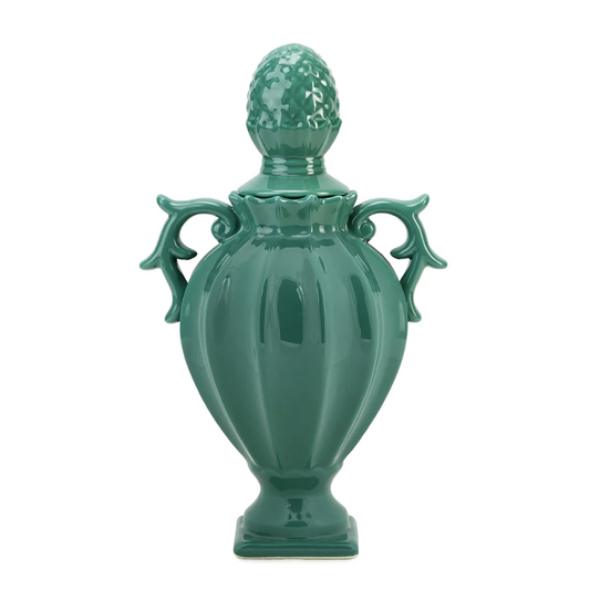 Anfora Decorativa in Ceramica Verde con Manici