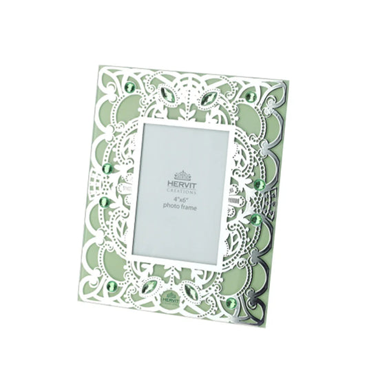 Porta Foto in Vetro Verde con Decorazioni 18x22 cm– Linea "Byzantium" di Hervit